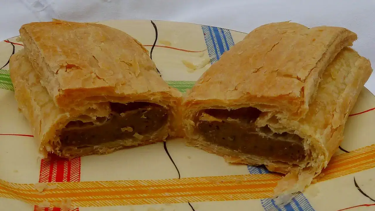 Sausage roll cut in half
